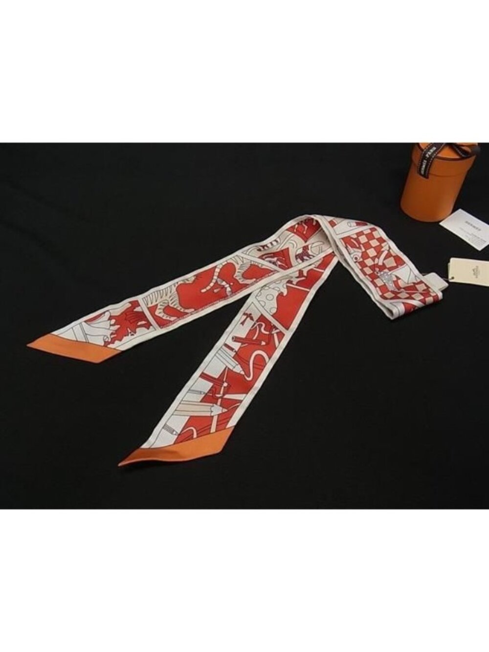 Hermes Factory Suit Twilly Silk Ribbon Scarf White
